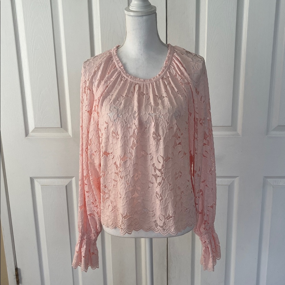 Free People Olivia blouse Balloon Sleeve Lace top peach - Picture 2 of 7